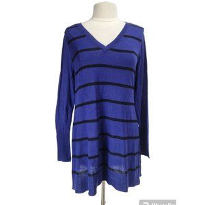 APT.9 Women Size XL Knit tunic Blouse V-Neck Long Sleeve Blue Black Striped 172P